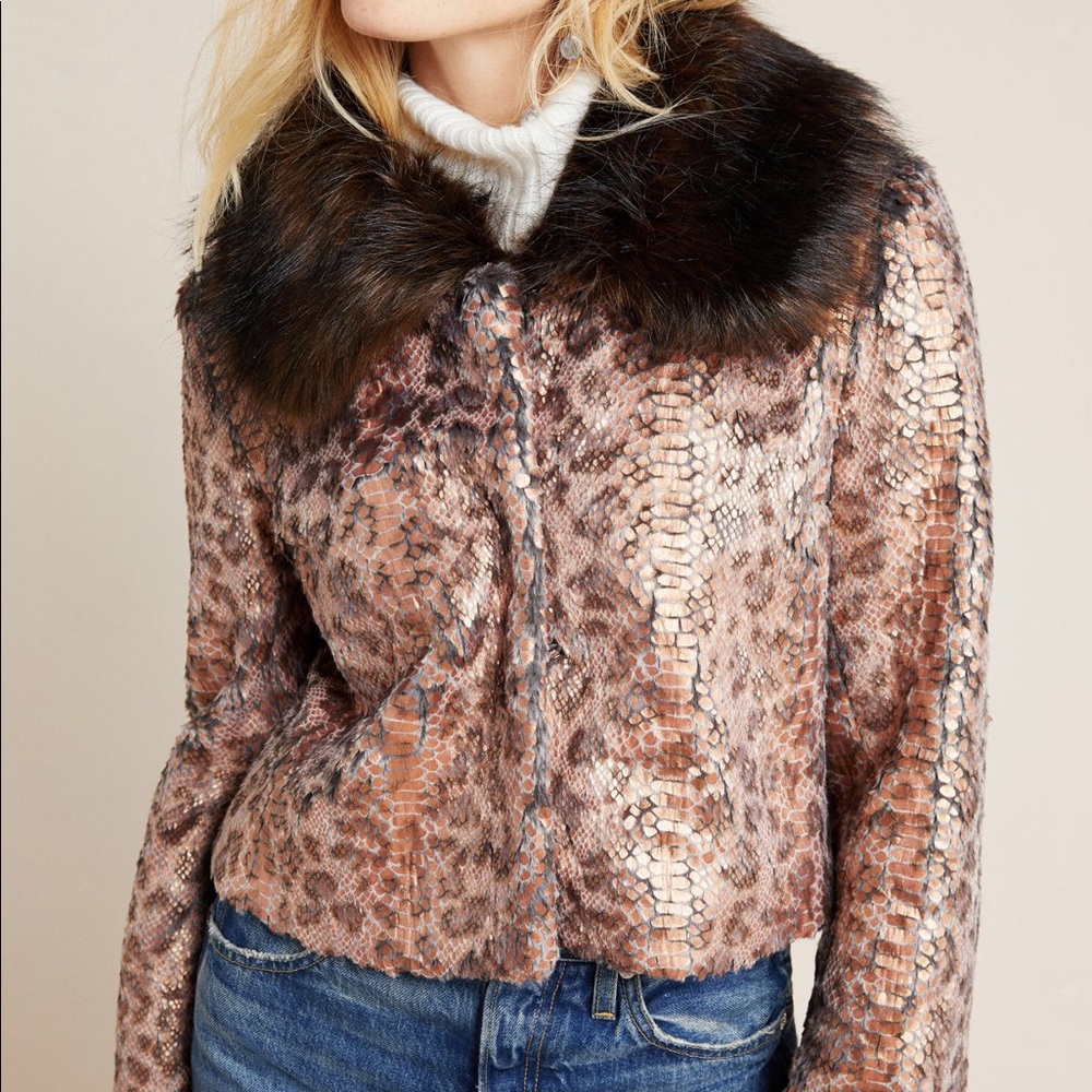 Serpentina Faux Fur Trimmed Bomber Jacket, SMALL